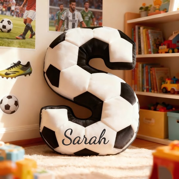 letter pillow, personalized pillow, custom name pillow, sports throw pillow, decorative name pillow, new arrival, lifestyle, playful, warm, neutral